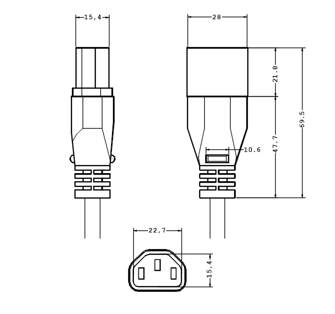 Dreipoliger IEC-Stecker R13: Verbinder von Salcavi Industries.