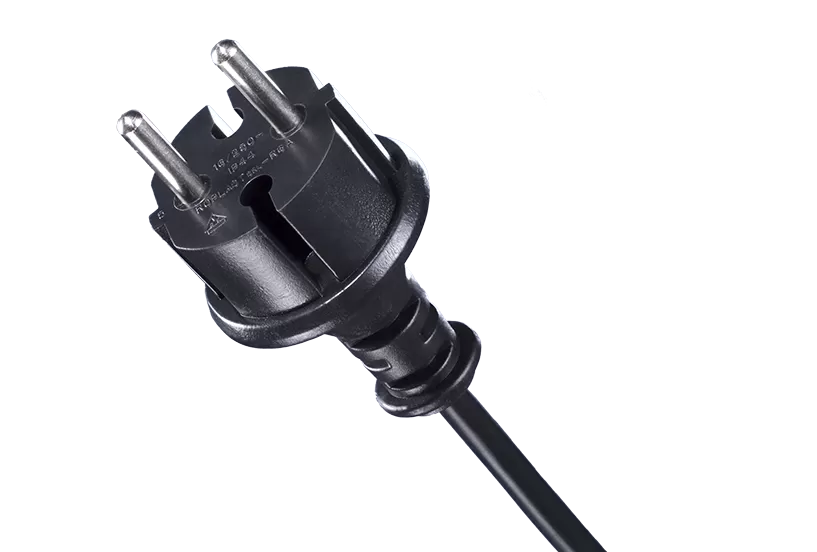 Kabel mit Stecker: Europäischer Markt: Spritzwassergeschützter zweipoliger europäischer Stecker R6A